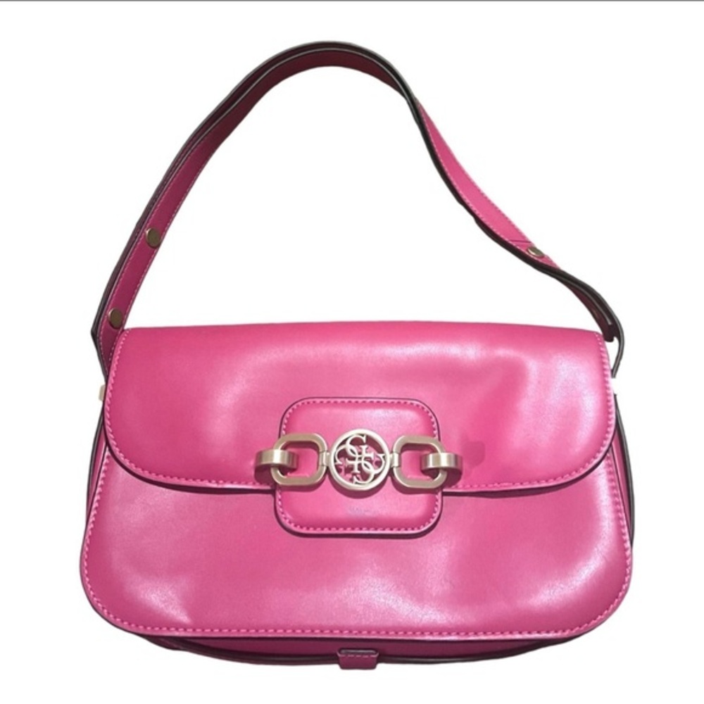 GUESS Hot Pink Handbag Gold Details Designer Bag For Women